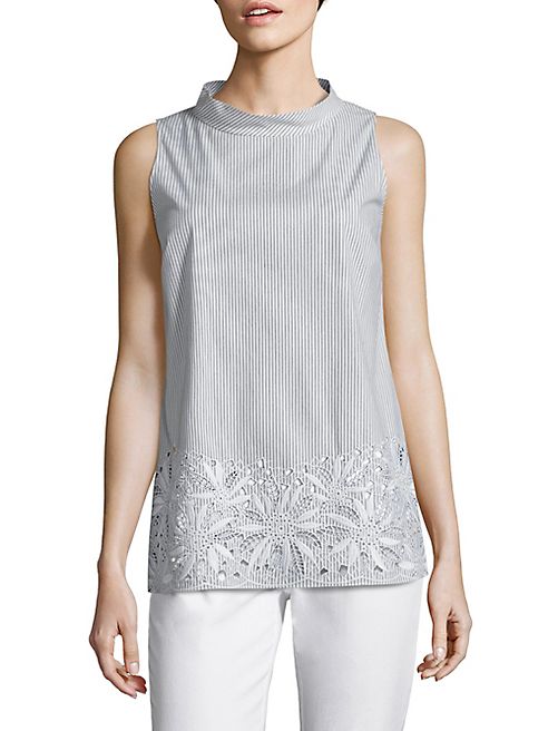 Lafayette 148 New York - Kalyn Embroidered Striped Blouse