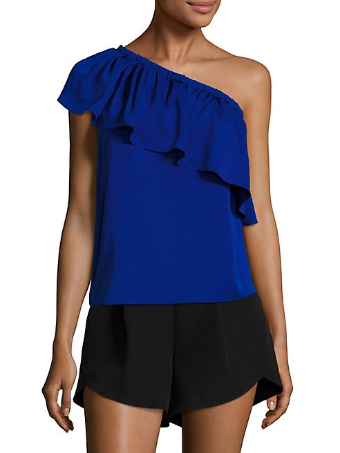 MILLY - One-Shoulder Stretch-Silk Top