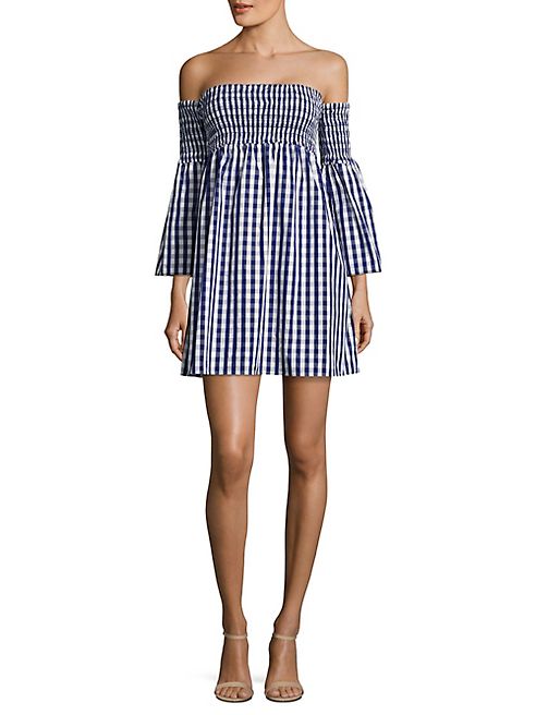 MILLY - Jodi Off-The-Shoulder Gingham Cotton Poplin Dress