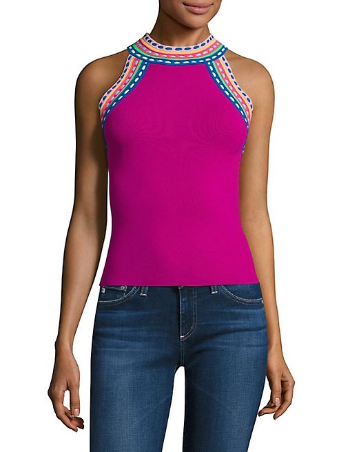 MILLY - Woven Trim Halter Top