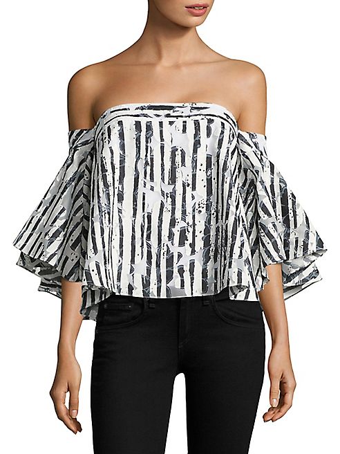 MILLY - Rosa Burnout Off-The-Shoulder Top