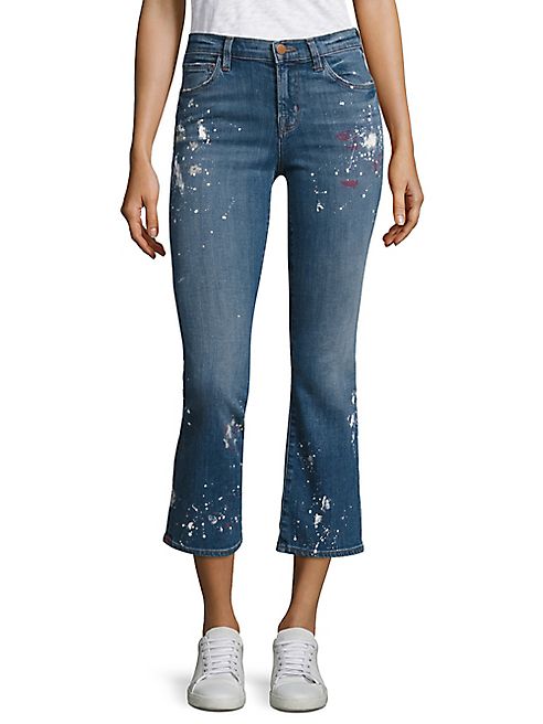 J BRAND - Selena Paint Splatter Cropped Flared Jeans/Peace