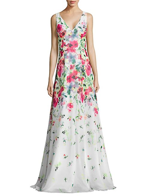 David Meister - Floral-Print Chiffon Gown