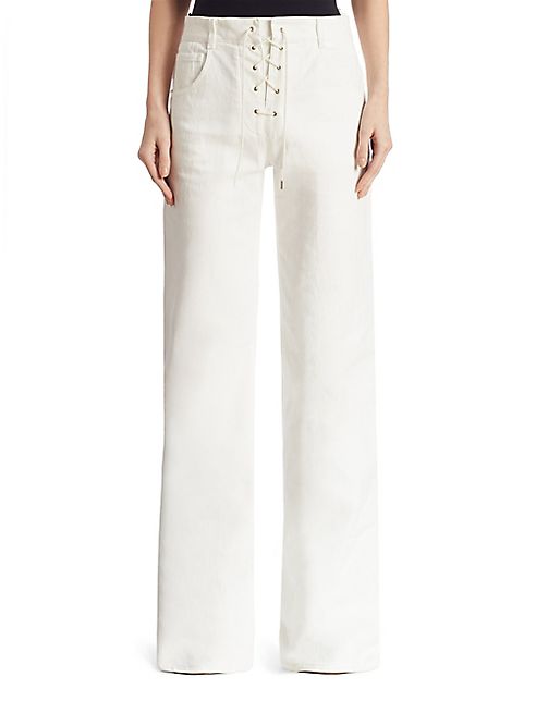 Chloé - Lace-Up Denim Wide-Leg Pants