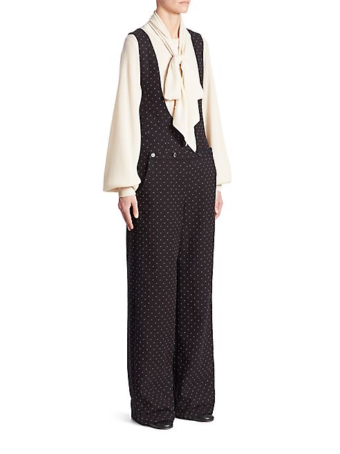 Chloé - Dots Jacquard Deep V-Neck Jumpsuit