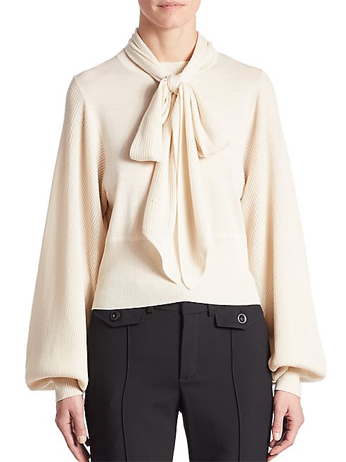 Chloé - Superfine Wool Balloon-Sleeve Tie Neck Blouse