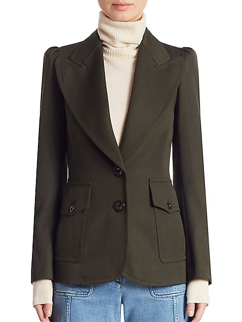 Chloé - Virgin Wool & Cotton Drill Puff-Shoulder Blazer