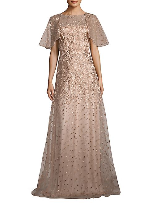 David Meister - Metallic Floral Embroidered Gown