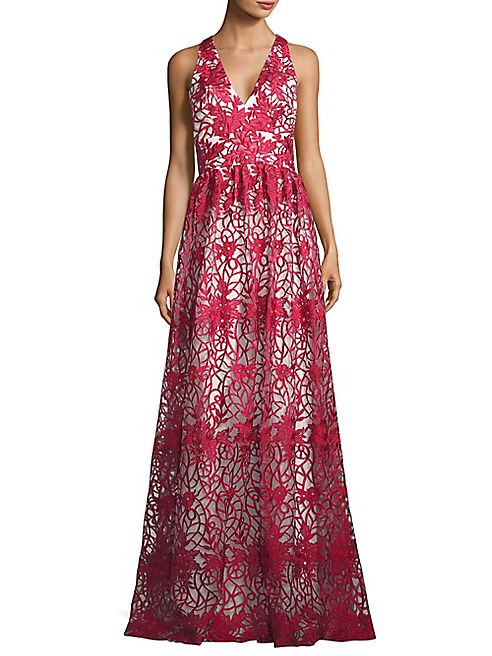 David Meister - Floral Embroidered Overlay Gown