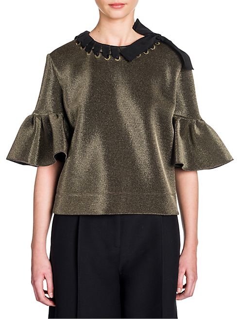 Fendi - Laced-Neck Scuba Lurex Bell Sleeve Blouse