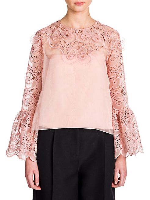 Fendi - Organza Lace Bell Sleeve Blouse