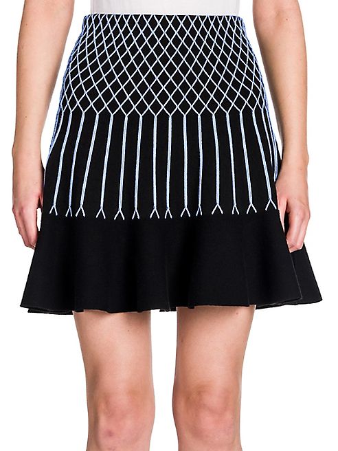 Fendi - Knit Grid-Detail Flounce Skirt