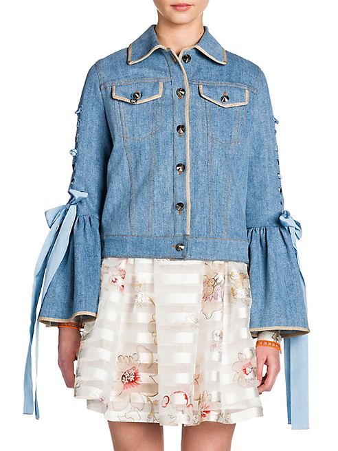 Fendi - Lace-Up Bell Sleeve Wool & Silk Denim Jacket