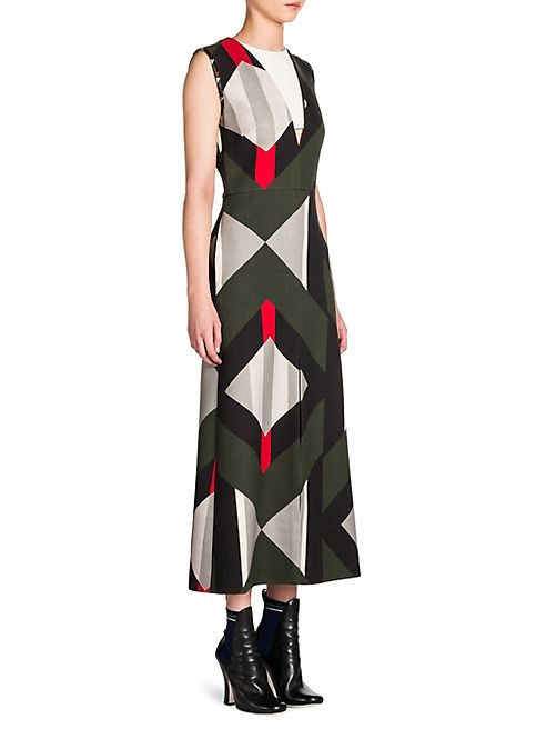 Fendi - Double-Face Wool & Silk Illusion V-Neck Midi Dress