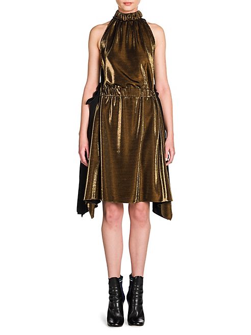 Fendi - Metallic Lurex Side-Tie Halter Dress