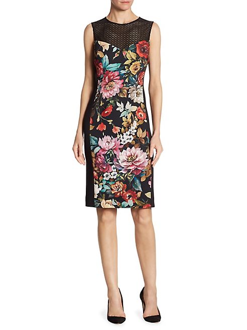 Teri Jon by Rickie Freeman - Print & Mesh Shift Dress