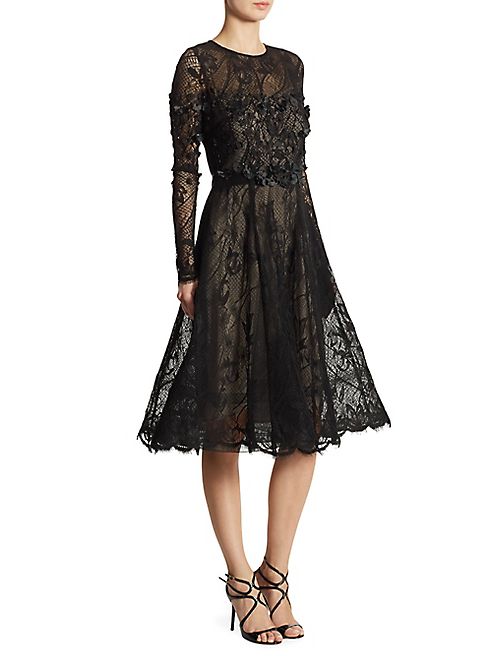 Teri Jon by Rickie Freeman - Appliquéd Lace Fit-&-Flare Dress