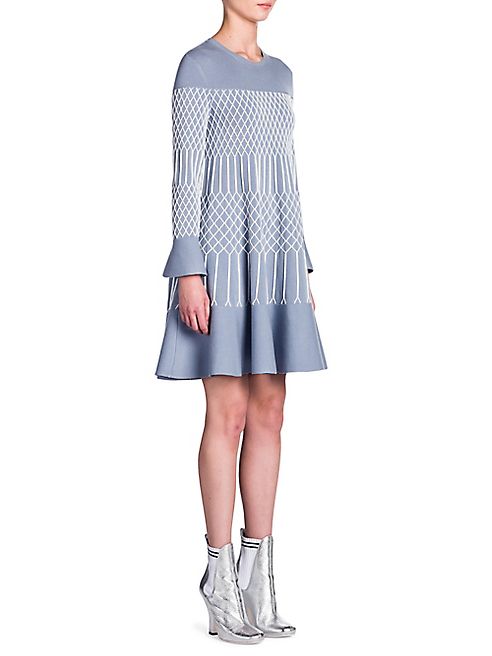 Fendi - Knit Grid-Detail Wool & Silk Swing Dress