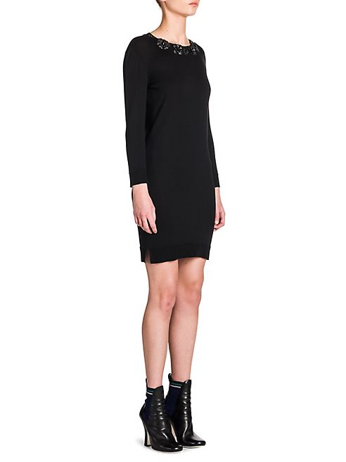 Fendi - Leather-Appliqué Knit Sheath Dress