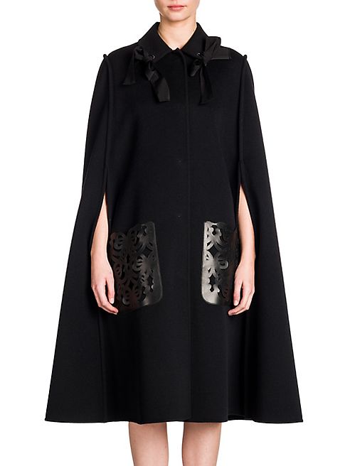 Fendi - Bow-Detail Double-Face Wool & Leather Cape