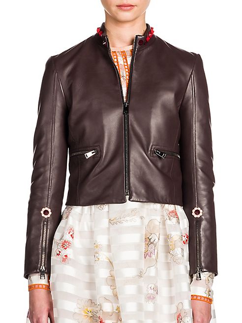 Fendi - Floral-Studded Embroidered Leather Jacket