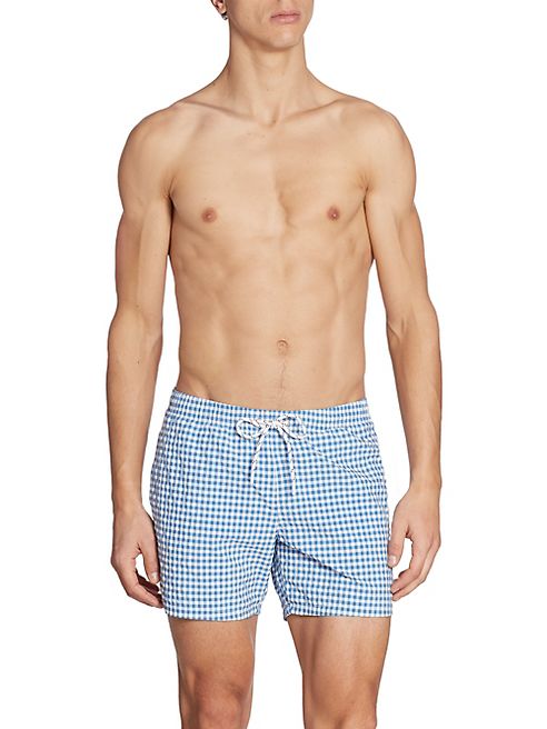 Lacoste - Gingham-Print Swim Trunks