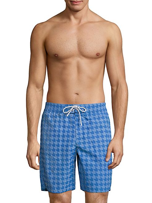 Lacoste - Gingham-Print Long Taffeta Swim Trunks