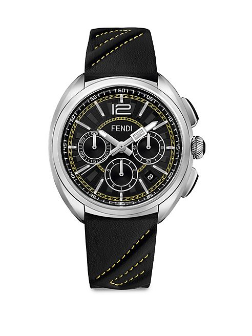 Fendi - Momento Fendi Stainless Steel and Romano Leather Strap Watch