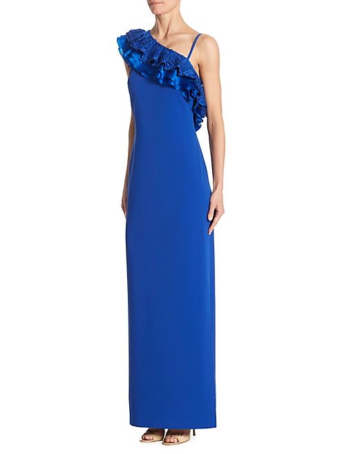 Badgley Mischka - One-Shoulder Ruffled Dress