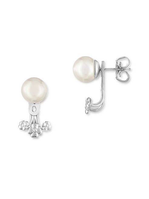 Majorica - 8MM White Pearl Stud & Sterling Silver Ear Jacket Set