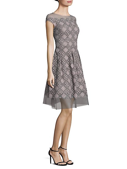 Kay Unger - Illusion Metallic Lace Dress