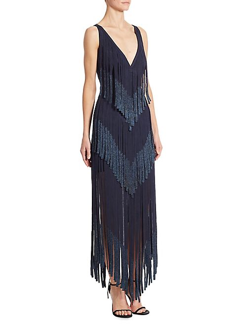 Herve Leger - Fringe Deep V-Neck Dress