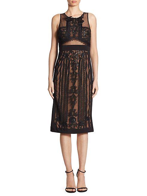 Marchesa Notte - Embroidered Mesh Lace Dress