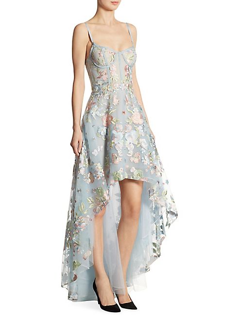 Marchesa Notte - Embroidered Tulle Hi-Lo Gown