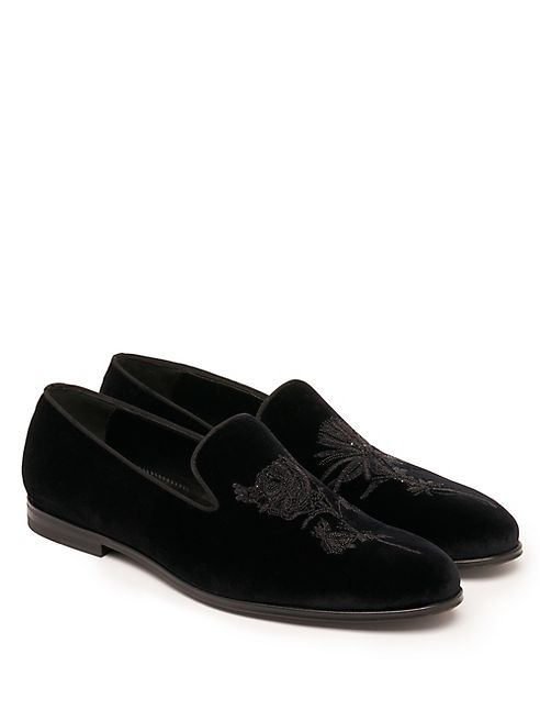 Alexander McQueen - Embroidered Velvet Slip-On Shoes