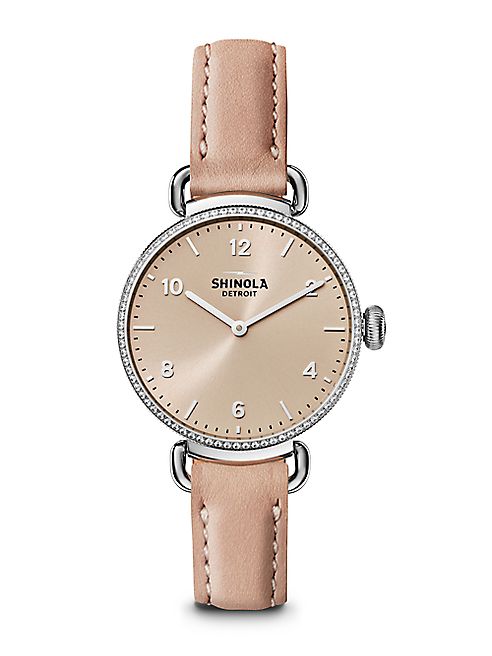 Shinola - The Canfield Diamond, Stainless Steel & Leather Strap Watch