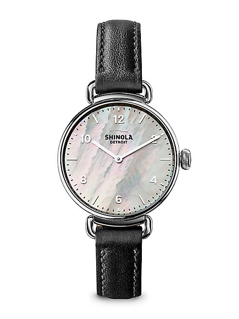 Shinola - The Canfield Mother-Of-Pearl, Stainless Steel & Leather Strap Watch