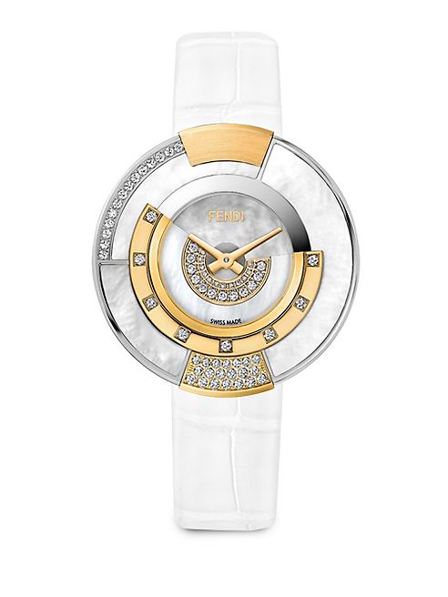 Fendi - Delfina Delettrez x Fendi Policromia Diamond, Mother-Of-Pearl & Alligator Strap Watch