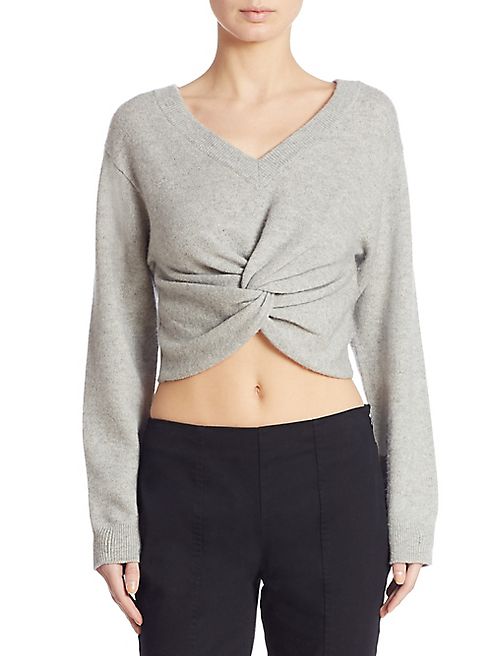 T by Alexander Wang - Twist-Front Cropped Wool & Cashmere Sweater