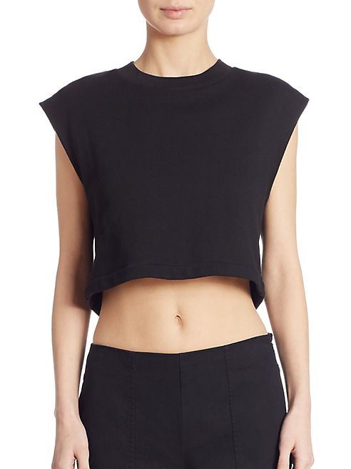 T by Alexander Wang - Tie-Back Cropped Muscle Sweatshirt