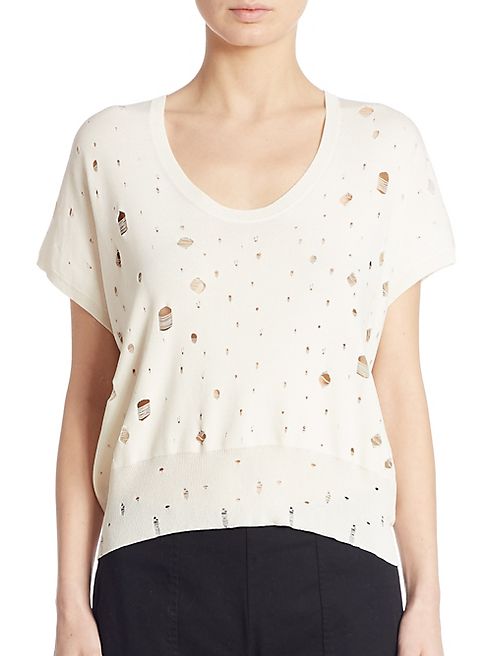 T by Alexander Wang - Distressed Short Sleeve Sweater