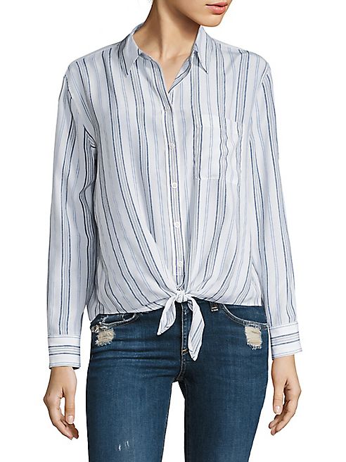 Equipment - Daddy Striped Tie-Front Silk Shirt