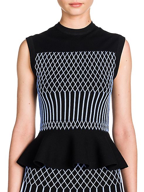 Fendi - Knit Grid-Detail Peplum Top