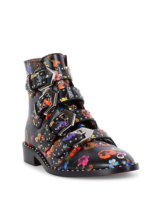 Givenchy - Elegant Line Leather Floral-Print Booties