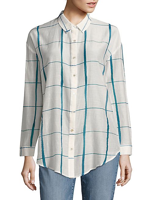 Eileen Fisher - Windowpane Organic Cotton & Silk Shirt