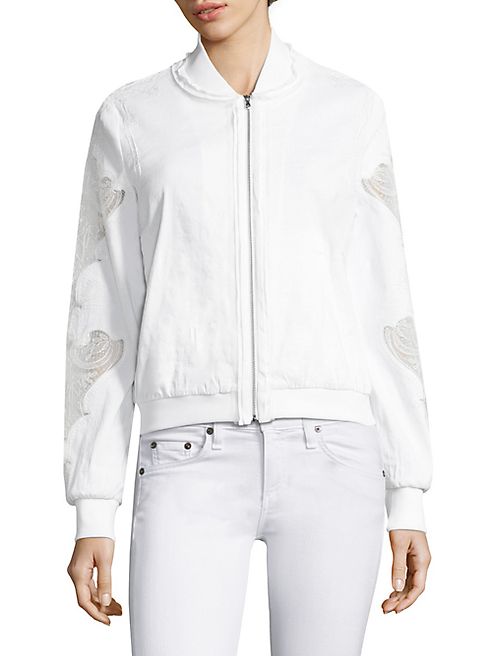 KOBI HALPERIN - Zandra Baseball Collar Lace-Sleeve Jacket