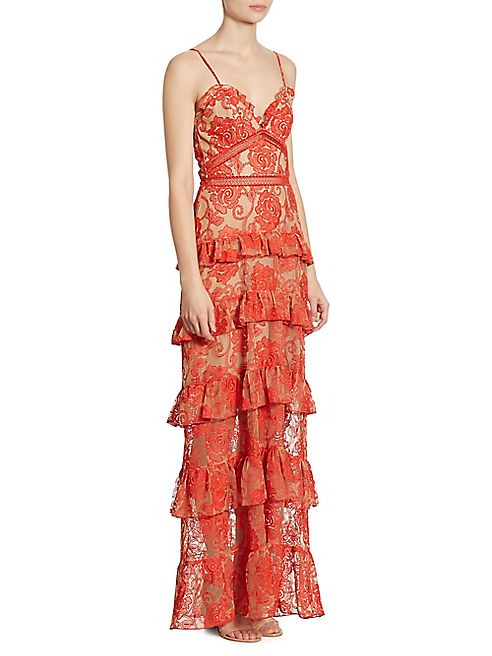 NICHOLAS - Rosie Tiered Embroidered Lace Gown