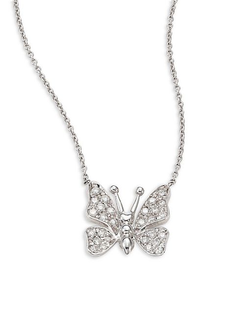 Roberto Coin - Small Butterfly Diamond & 18K White Gold Pendant Necklace