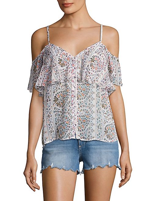 PAIGE - Henna Print Off-The-Shoulder Silk Top