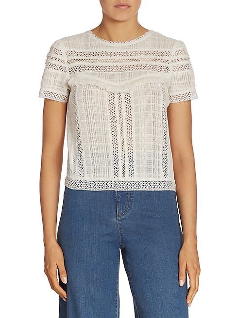 Alice + Olivia - Belia Fringed Lace-Inset Top